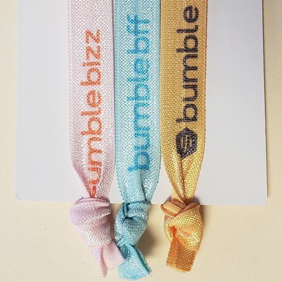 Bumble Dating Site App Yellow Blue Pink Set of 3 Hair Ties Ponytail Holders - Picture 2 of 4